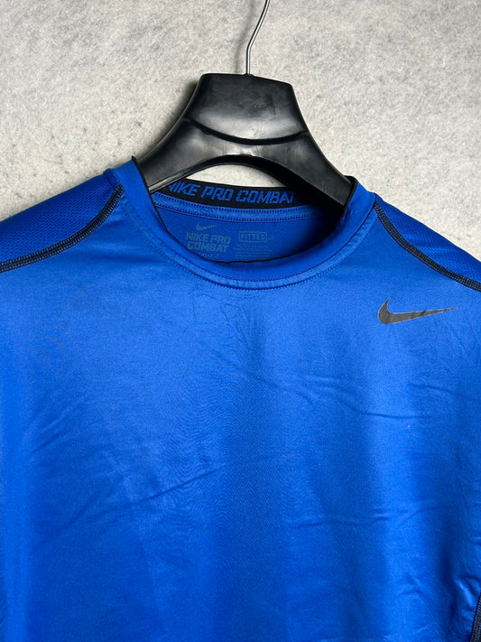 Nike Pro Combat Dri Fit Blue Round Neck - Large