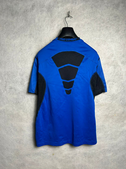 Nike Pro Combat Dri Fit Blue Round Neck - Large