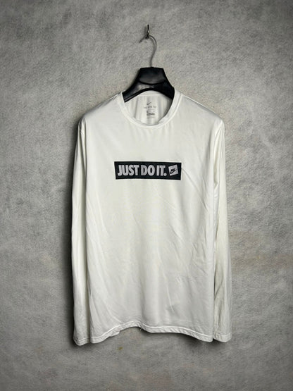 The Nike Tee Dri Fit White Full Sleeves Round Neck - XL