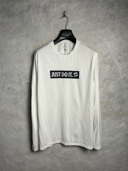 The Nike Tee Dri Fit White Full Sleeves Round Neck - XL