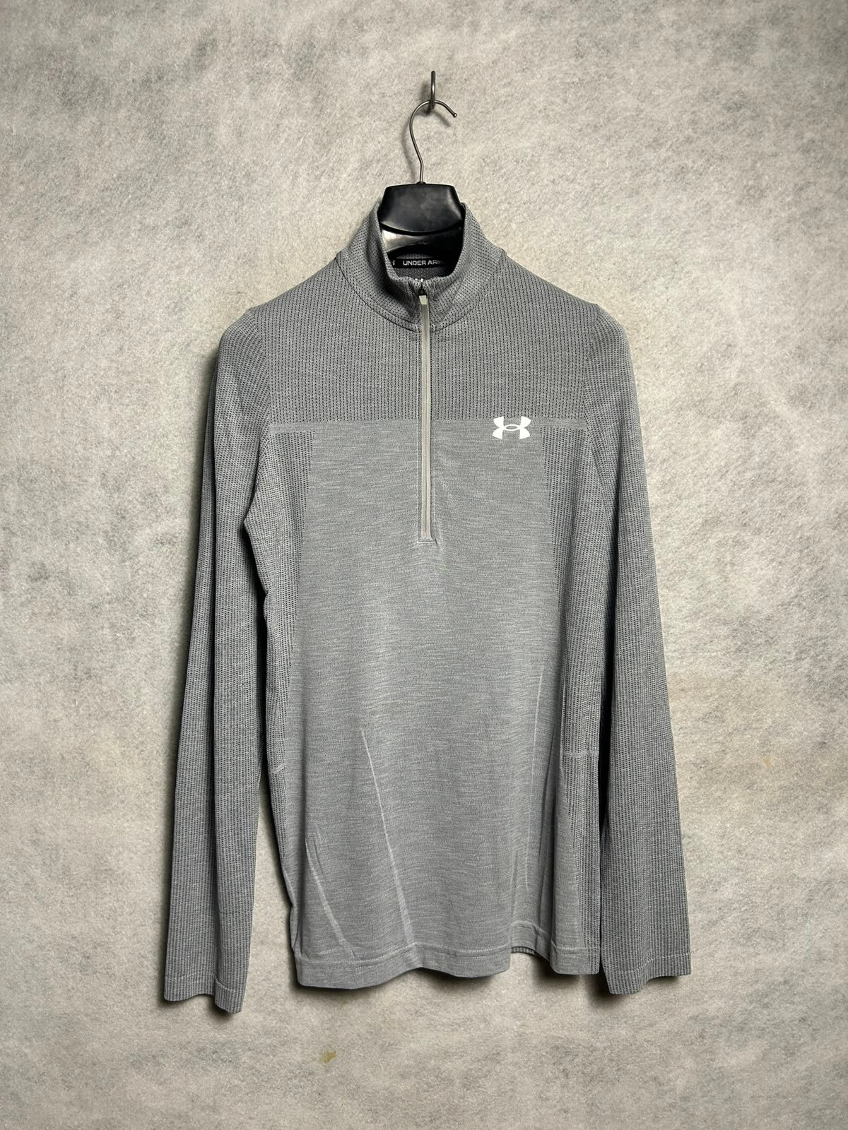 Under Armour Grey Half Zip Full Sleeves High Round Neck - Small