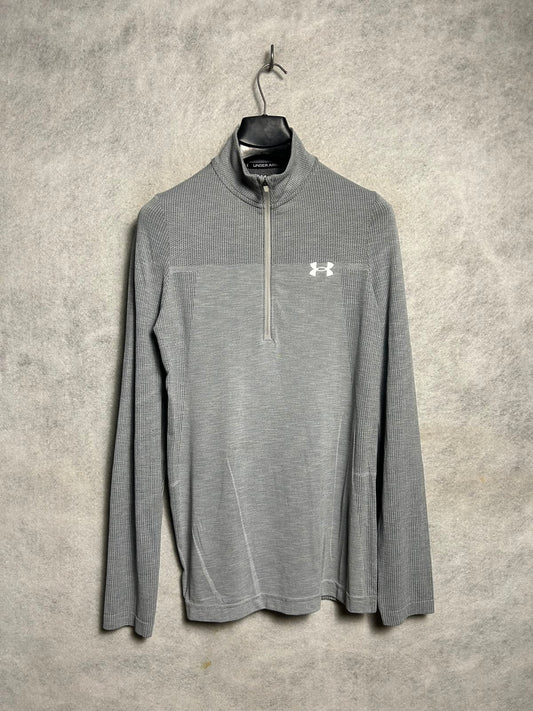 Under Armour Grey Half Zip Full Sleeves High Round Neck - Small