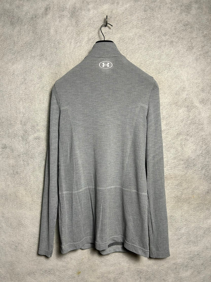 Under Armour Grey Half Zip Full Sleeves High Round Neck - Small