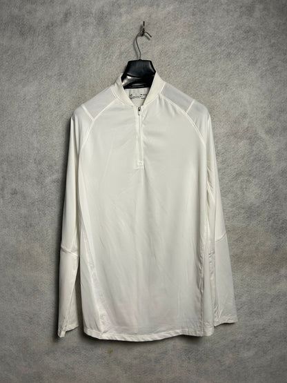 Under Armour Heat Gear White Half Zip Full Sleeves Polo - Medium
