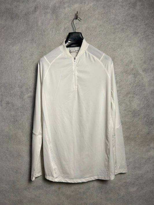 Under Armour Heat Gear White Half Zip Full Sleeves Polo - Medium