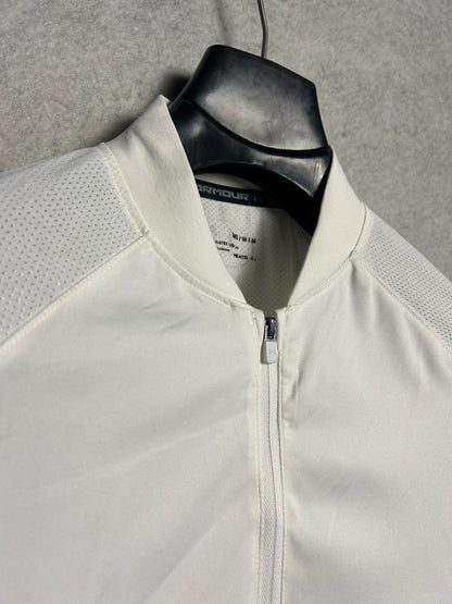 Under Armour Heat Gear White Half Zip Full Sleeves Polo - Medium