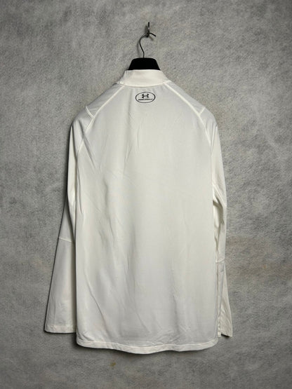 Under Armour Heat Gear White Half Zip Full Sleeves Polo - Medium