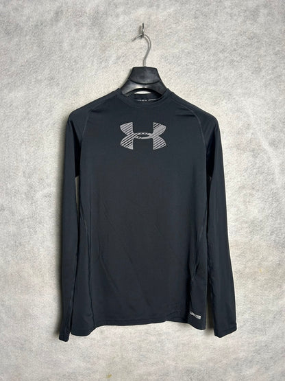 Under Armour Heat Gear Big Logo Black Full Sleeves Round Neck - YXL