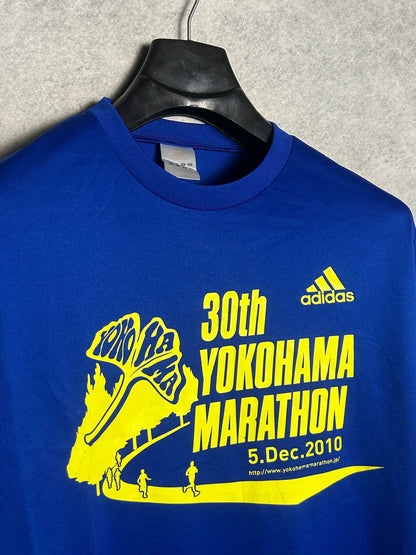 Adidas Yokohama Marathon Big Logo Blue Round Neck - Small