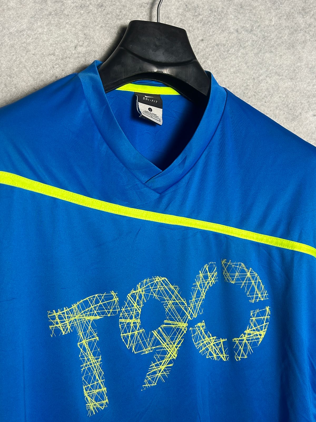 Nike Dri Fit T90 Big Logo Blue V Neck - Large