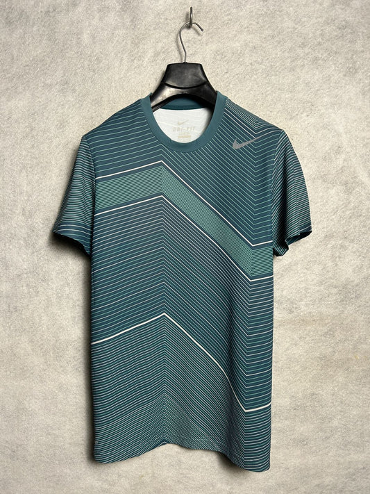 Nike Dri Fit Green Printed Round Neck - Small