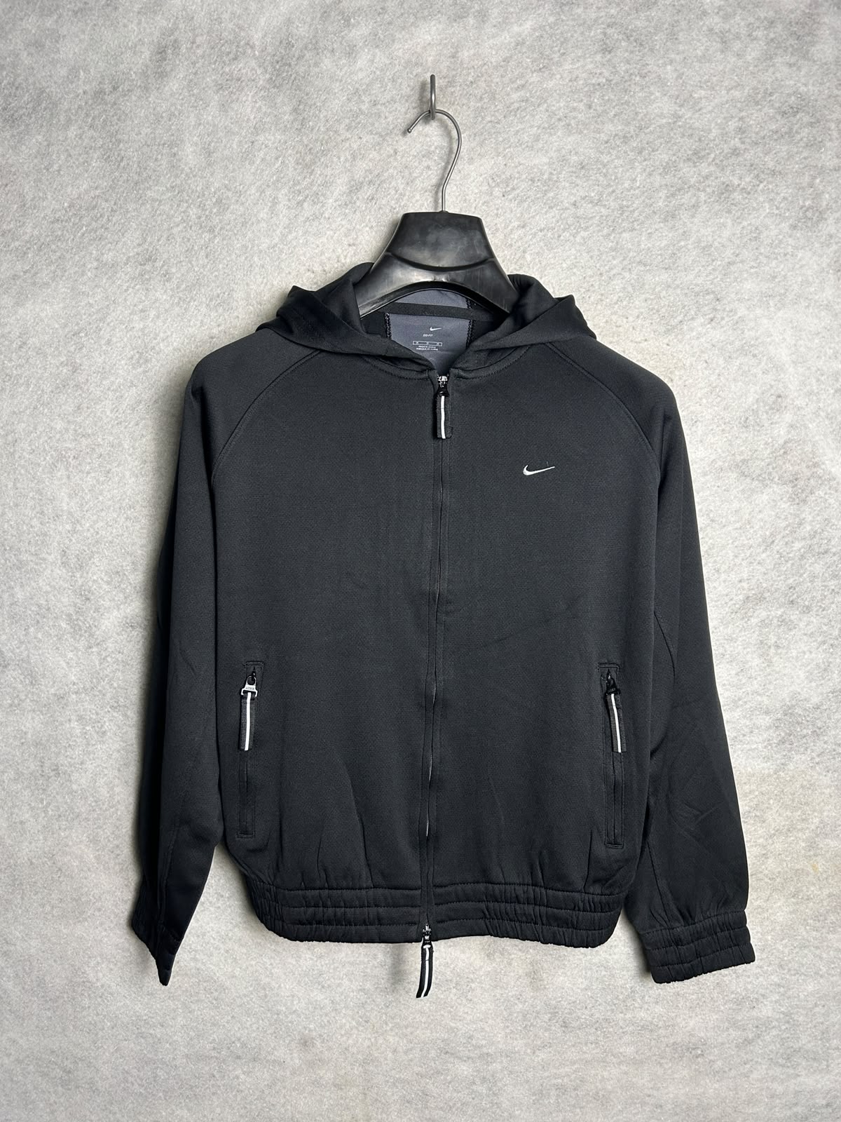 Nike Dri Fit Black Full Sleeves Zip Upper With Cap - Medium