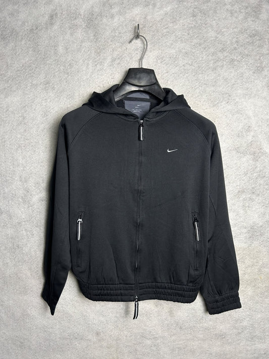 Nike Dri Fit Black Full Sleeves Zip Upper With Cap - Medium