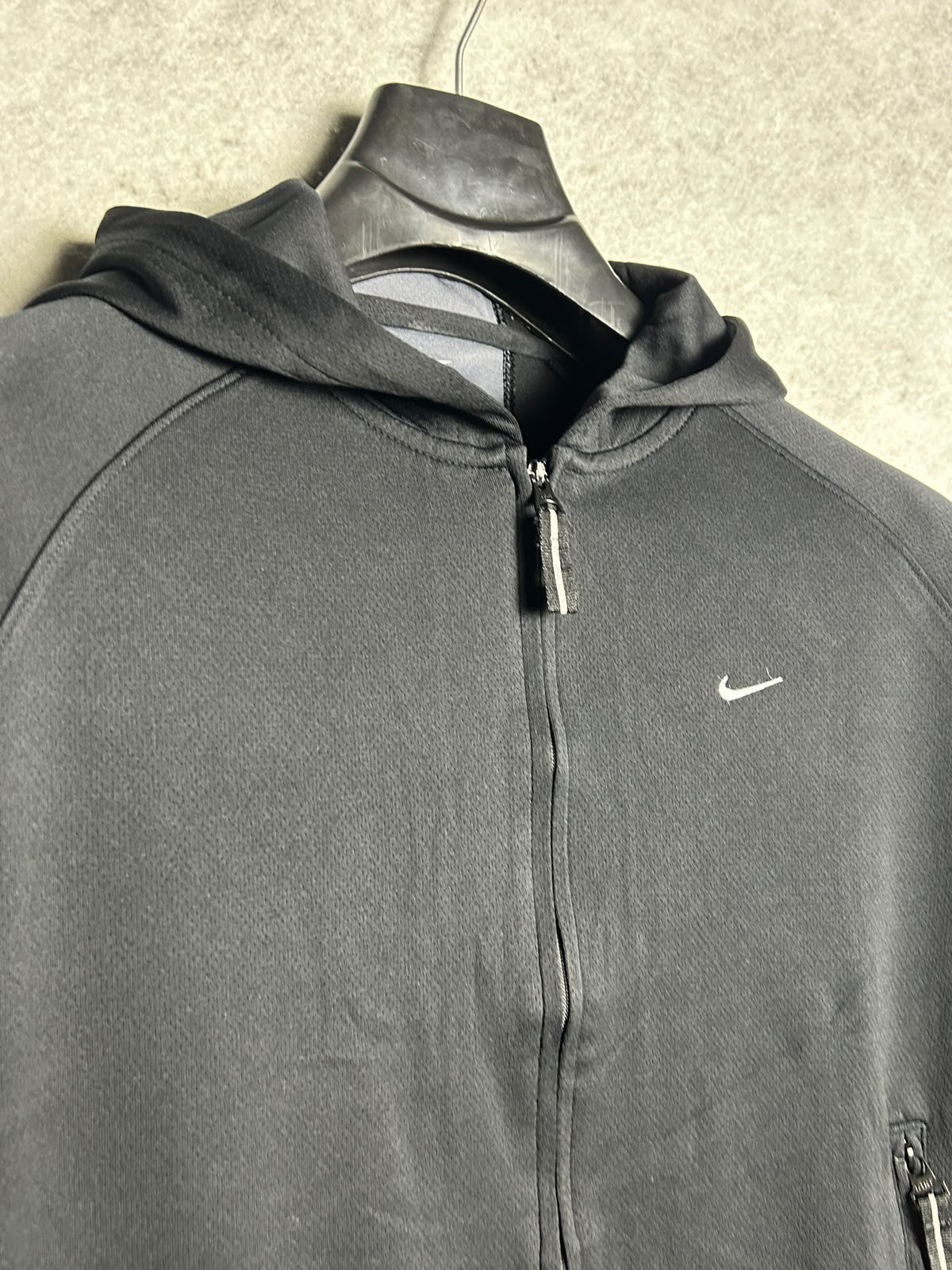 Nike Dri Fit Black Full Sleeves Zip Upper With Cap - Medium