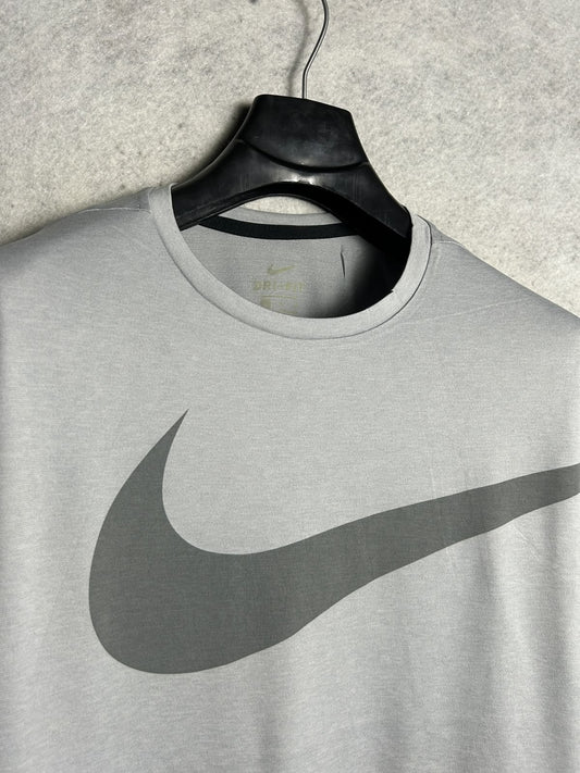 Nike Dri Fit Big Logo Grey Round Neck - Medium