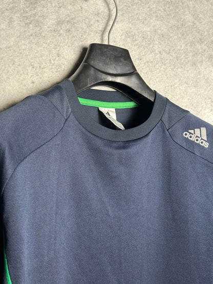 Adidas Blue With Green Strips Round Neck - Medium