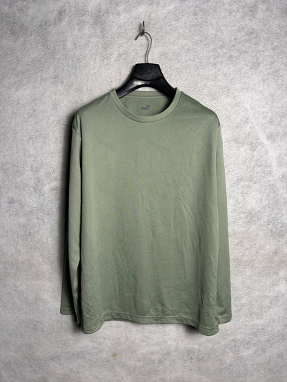 Puma Army Green Round Neck Full Sleeves - Large