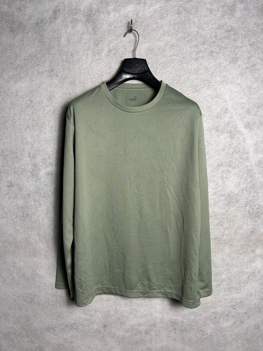 Puma Army Green Round Neck Full Sleeves - Large
