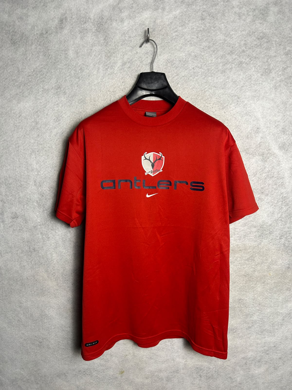 Nike Dri Fit Big Logo Antlers Red Round Neck - Large