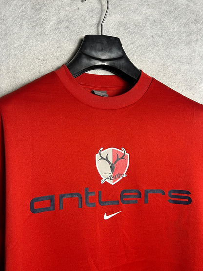 Nike Dri Fit Big Logo Antlers Red Round Neck - Large