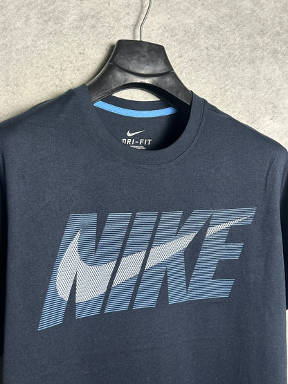 Nike Dri Fit Big Logo Blue Round Neck - Medium