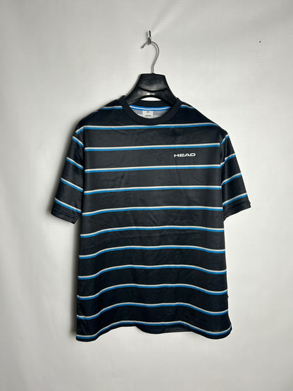 Head Black With Blue White Horizantal Strips Round Neck - Large