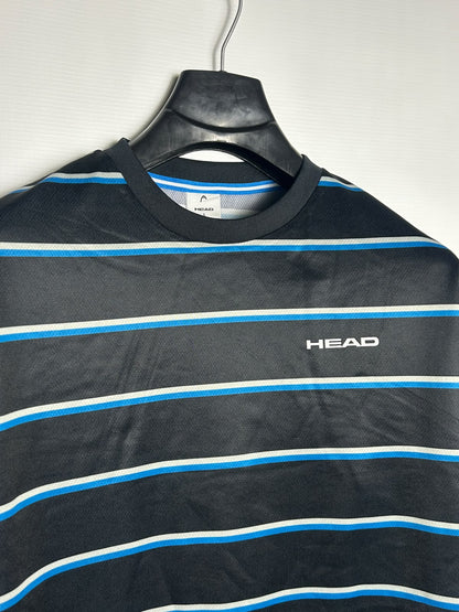 Head Black With Blue White Horizantal Strips Round Neck - Large