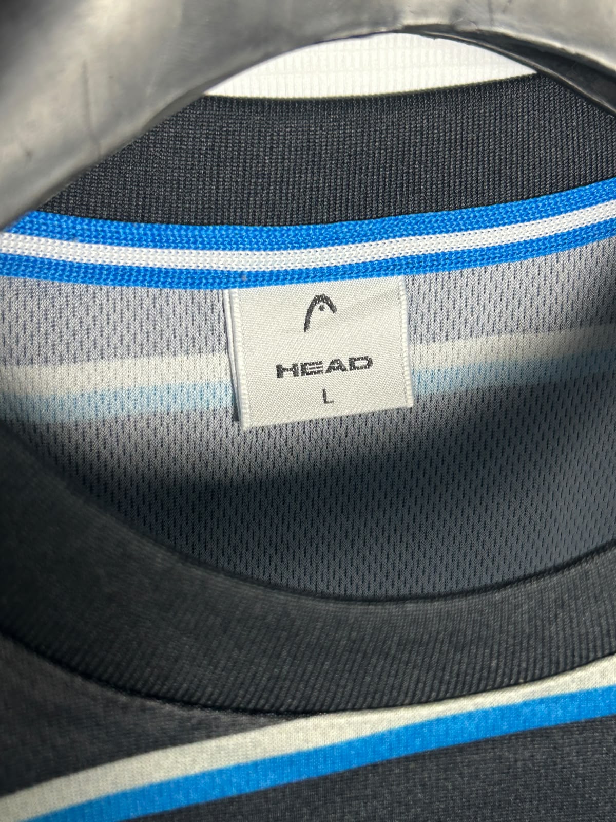 Head Black With Blue White Horizantal Strips Round Neck - Large