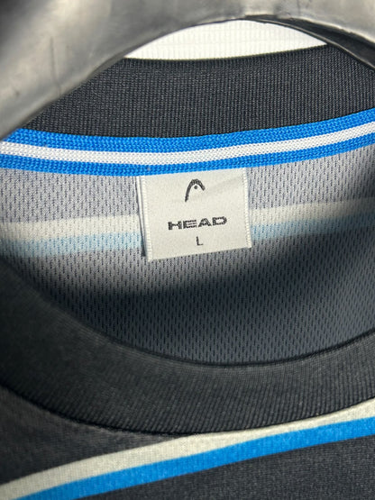 Head Black With Blue White Horizantal Strips Round Neck - Large