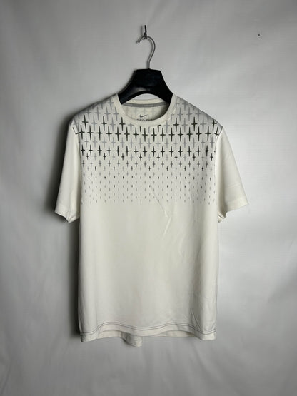 Nike Dri Fit White Printed Round Neck - Large