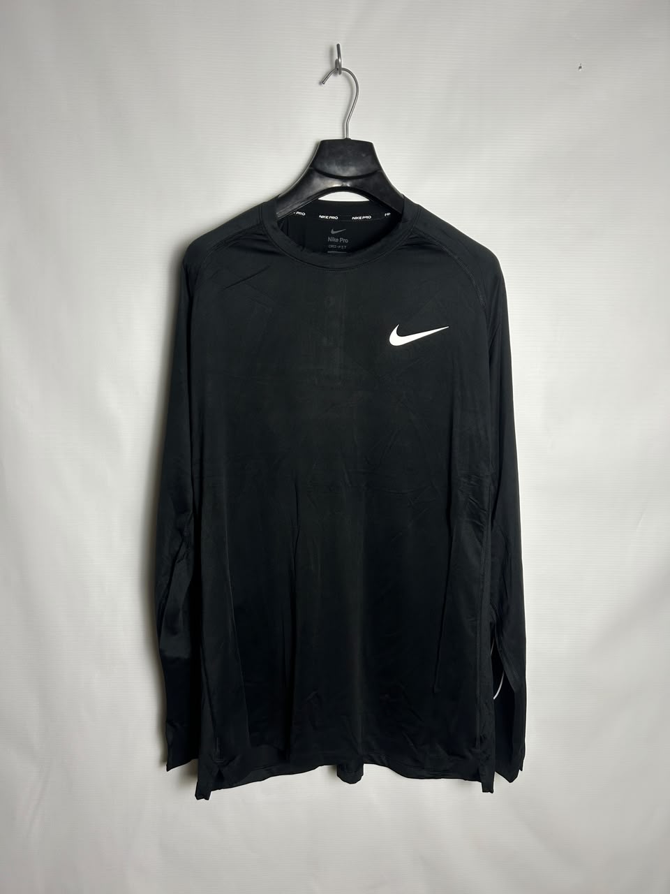 Nike Pro Dri Fit Full Sleeves Round Neck Black Slim Fit - XL