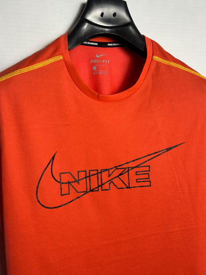 Nike Dri Fit Big Logo Orange Round Neck - Large