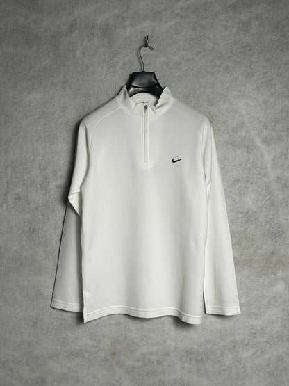 Nike White Full Sleeves Half Zip - Medium