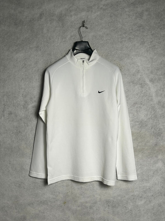 Nike White Full Sleeves Half Zip - Medium