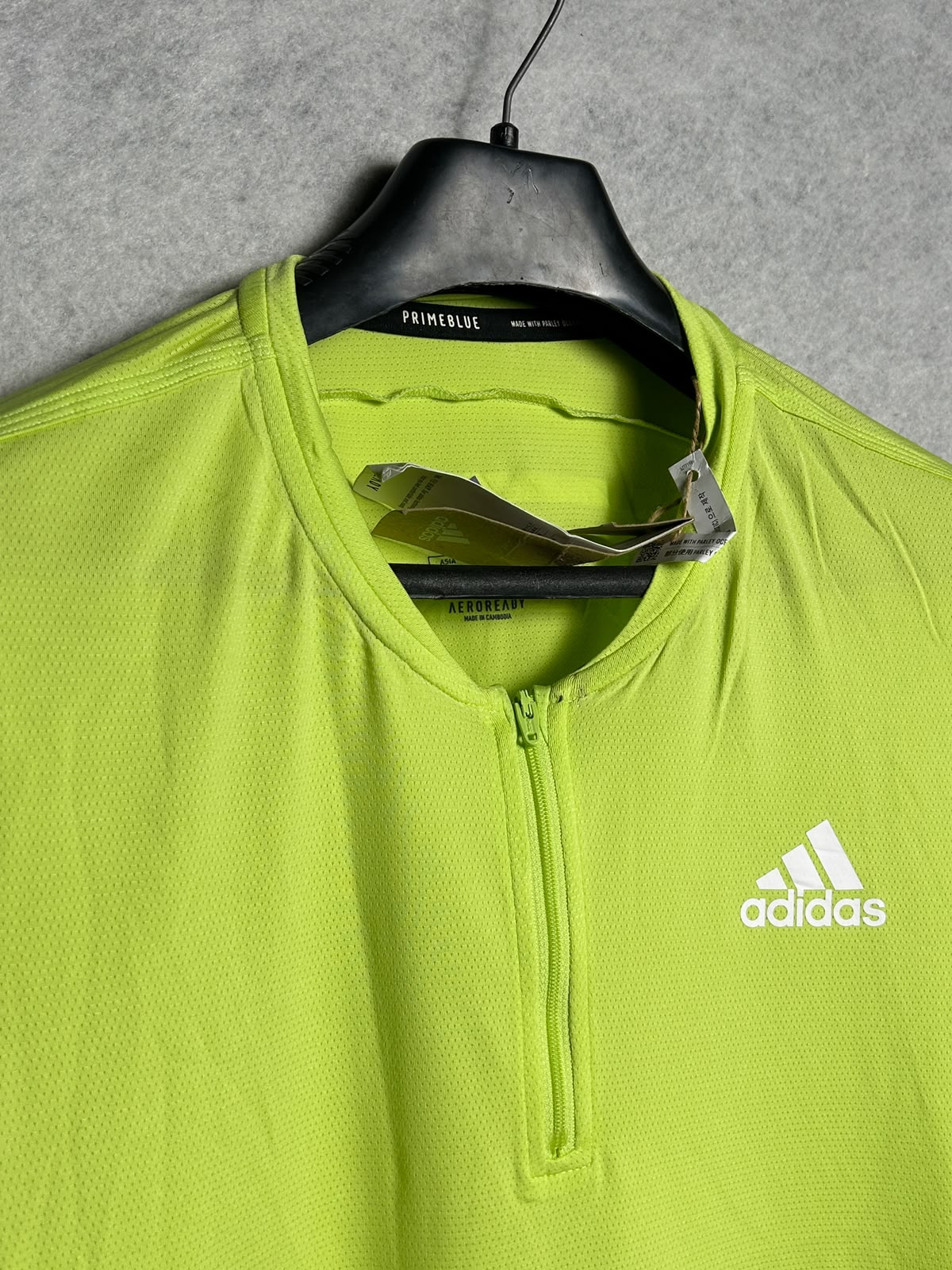 Adidas Neon Green Aeroready Round Neck Zip Tee - Large