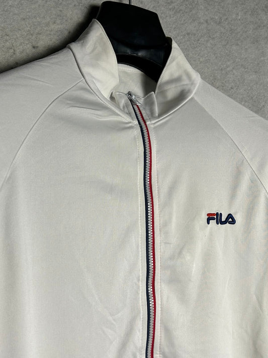 Fila White Full Sleeves Zip Upper - Medium