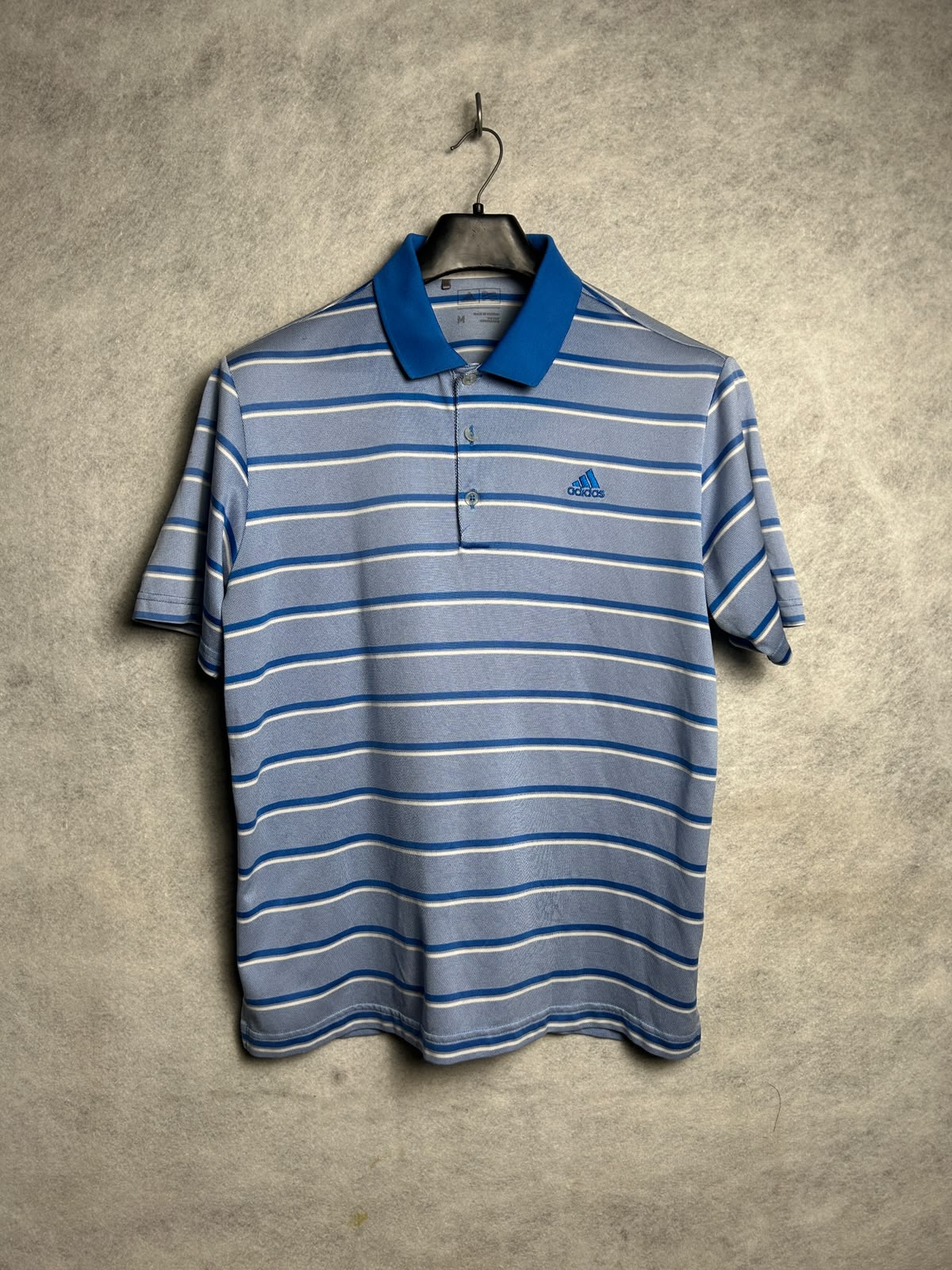 Adidas Blue Striped Polo - Medium