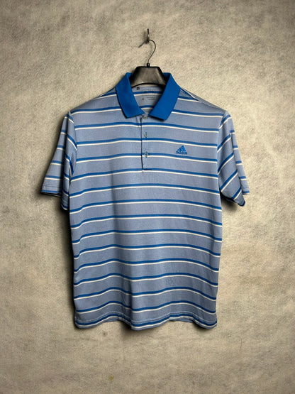 Adidas Blue Striped Polo - Medium