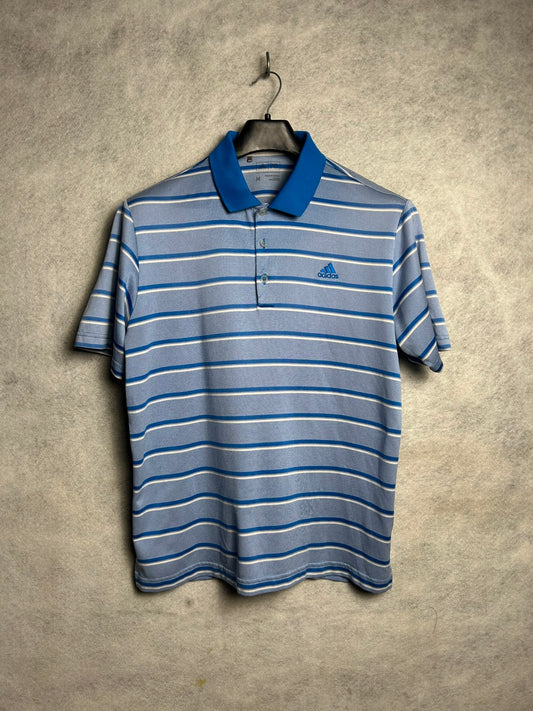 Adidas Blue Striped Polo - Medium