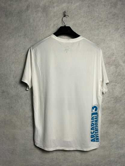 Nike White Dri Fit With Big Logo Round Neck - Large