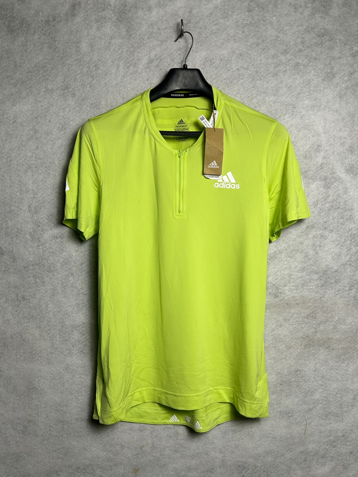 Adidas Neon Green Aeroready Round Neck Zip Tee - Large
