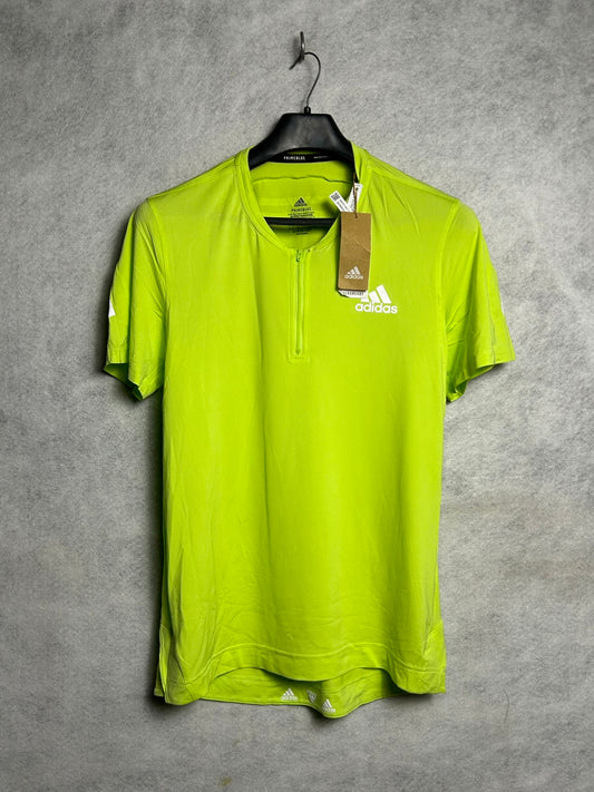 Adidas Neon Green Aeroready Round Neck Zip Tee - Large