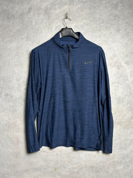 Nike Dri Fit Blue Full Sleeves High Round Neck - Large