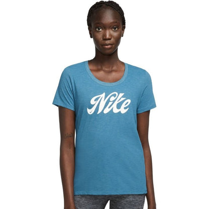 Nike Dri-FIT Script Tee Women - industrial blue/pure/heather/white