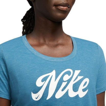 Nike Dri-FIT Script Tee Women - industrial blue/pure/heather/white
